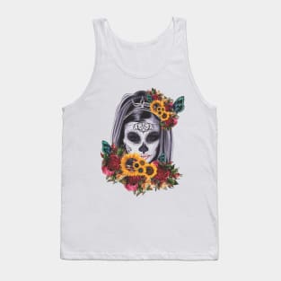 Skull & sunflower dia de los Muertos Tank Top